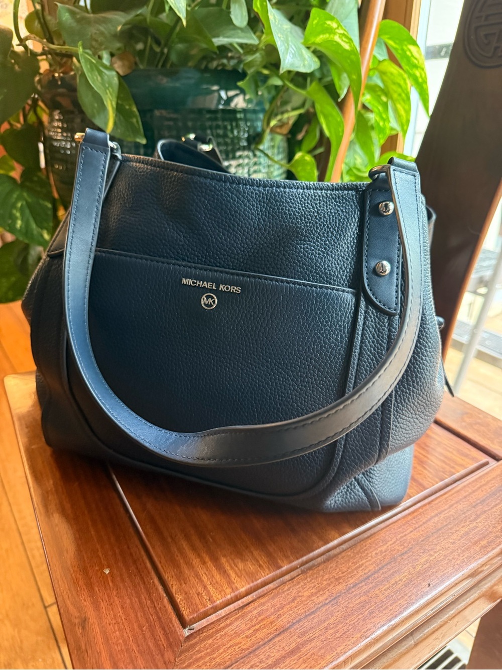 Michael Kors Dark Navy Pebbled Leather Shoulder Bag